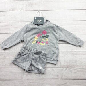 New Balance Toddler Girl 2pc Hoodie Shorts Floral Logo Sweatshirt Outfit NWT 3T